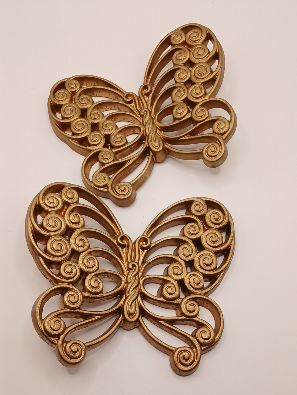 Pair Vintage Burwood Gold Butterflies Wall Art Decor 6.5"